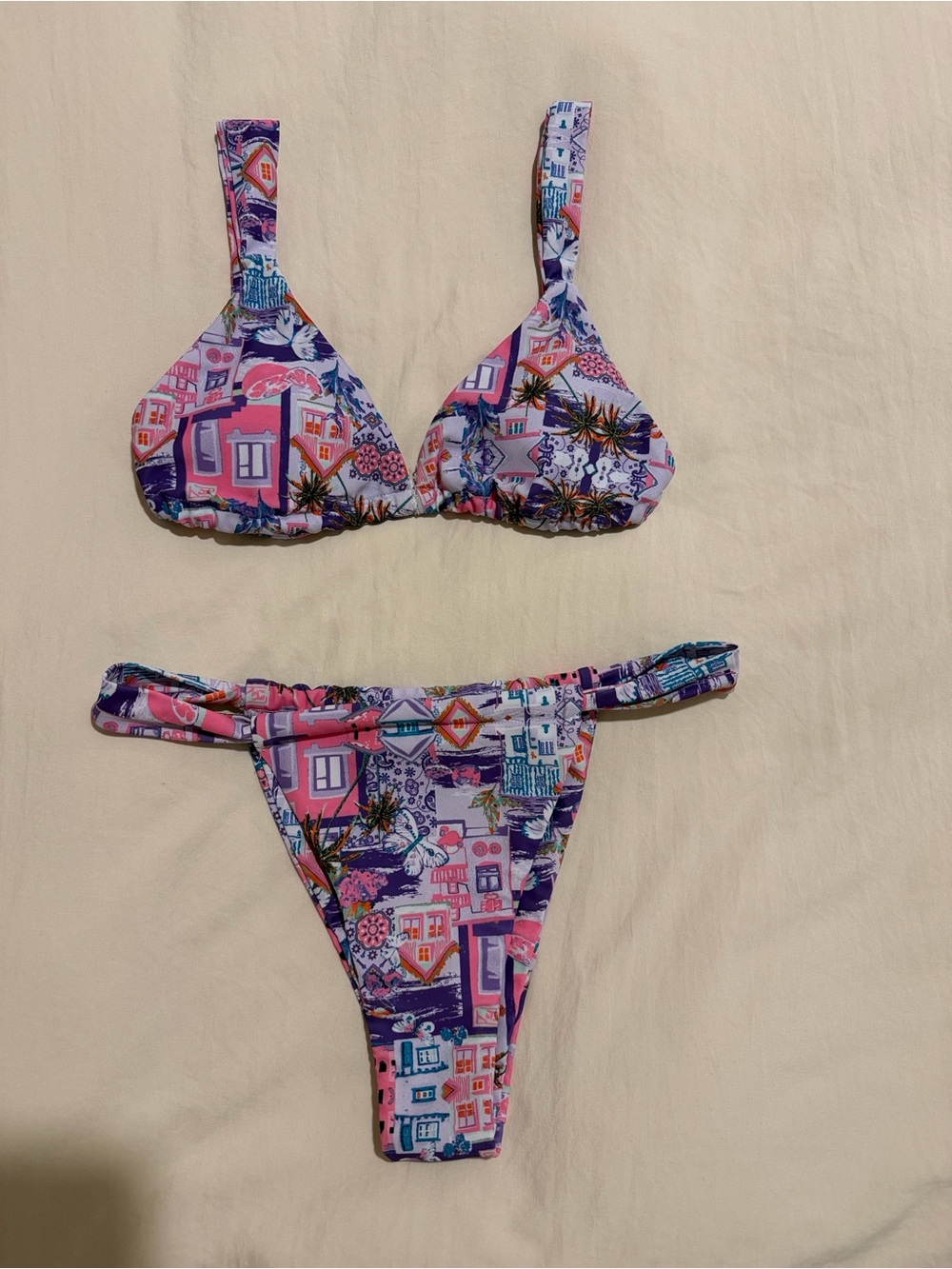 Women’s Pink & Purple Printed Triangle Bikini Set